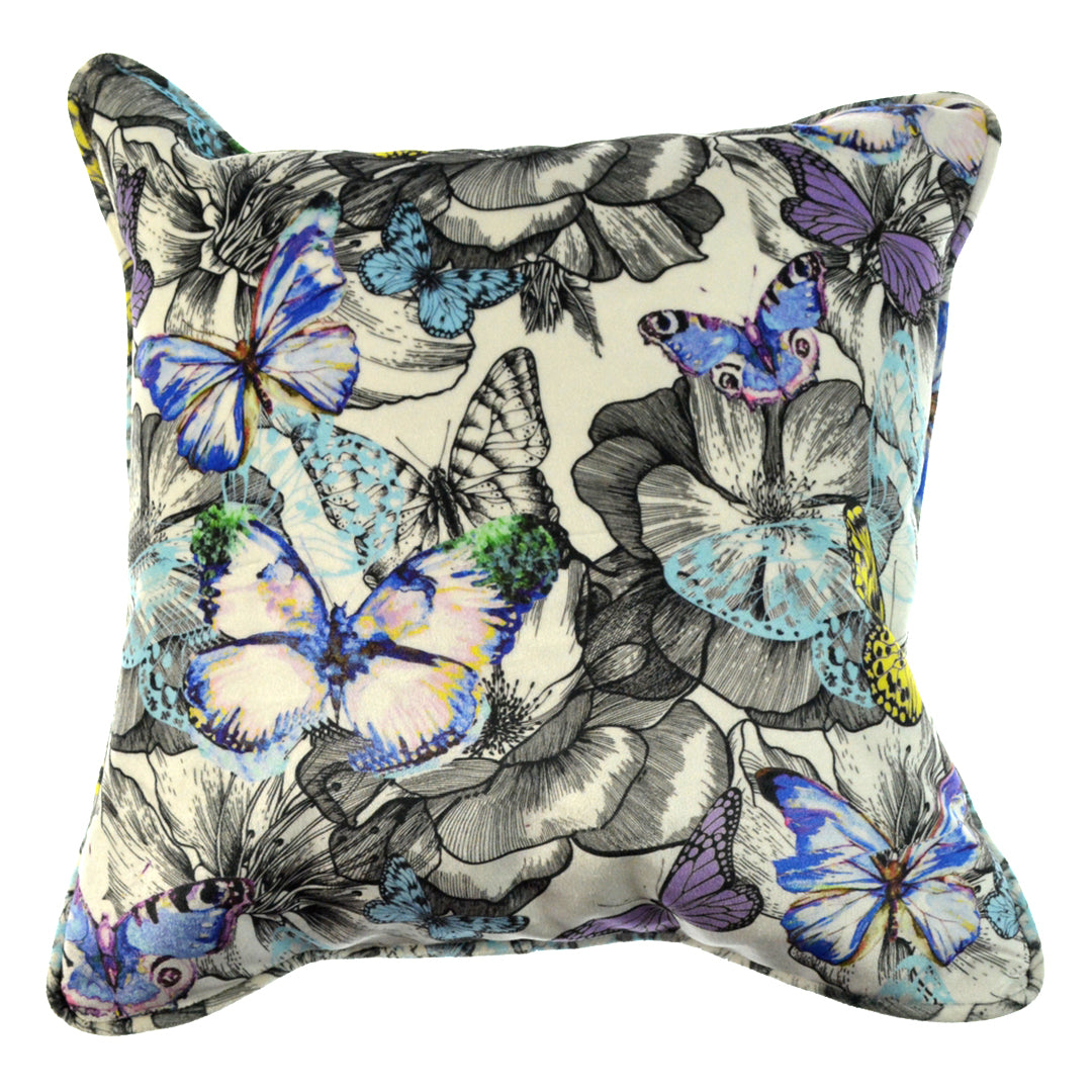 Walter Knabe Pillow 20" Velvet Butterfly Garden White