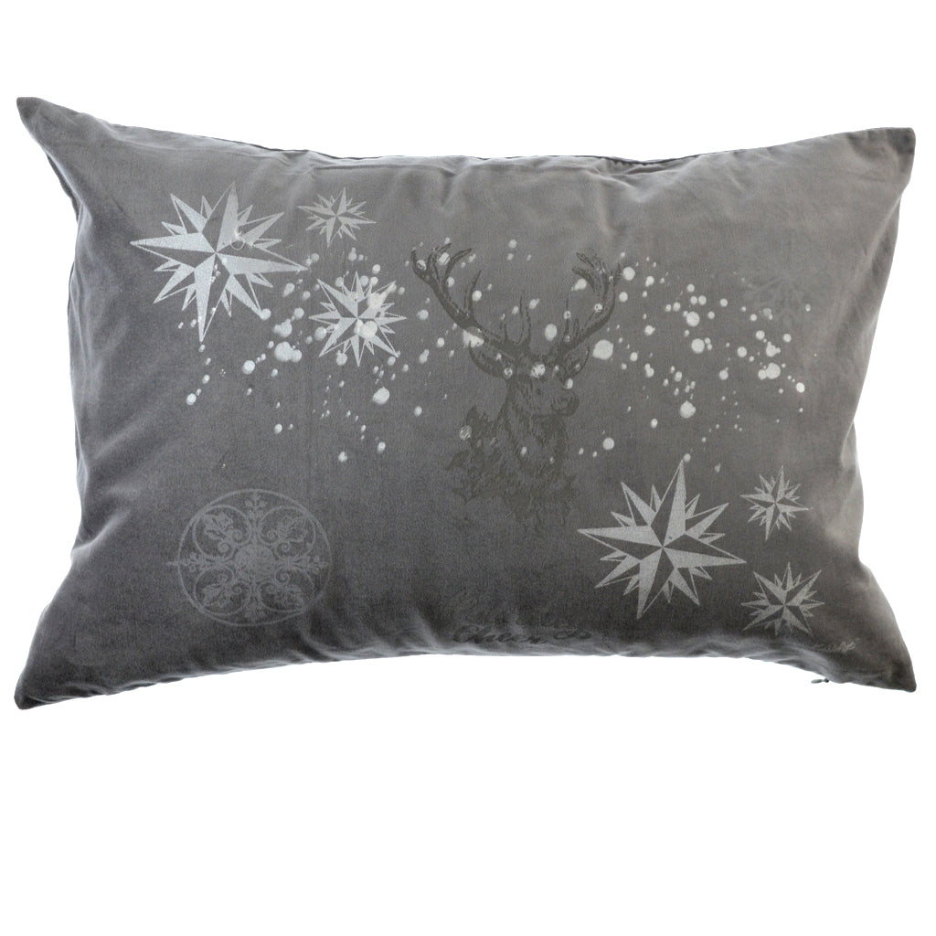 Walter Knabe Hand Printed Holiday Pillow Grey Holiday Cheer