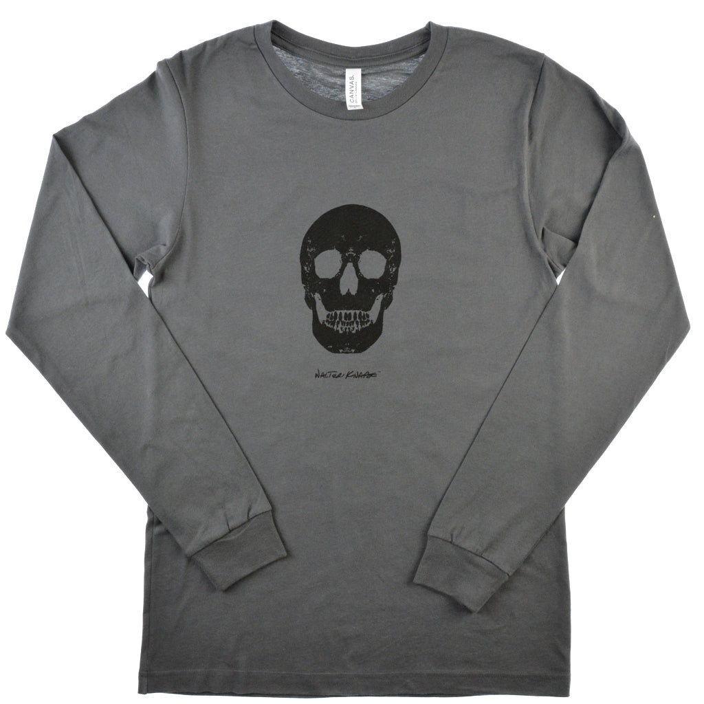 Walter Knabe Unisex Long Sleeve T Shirt Skull  Grey