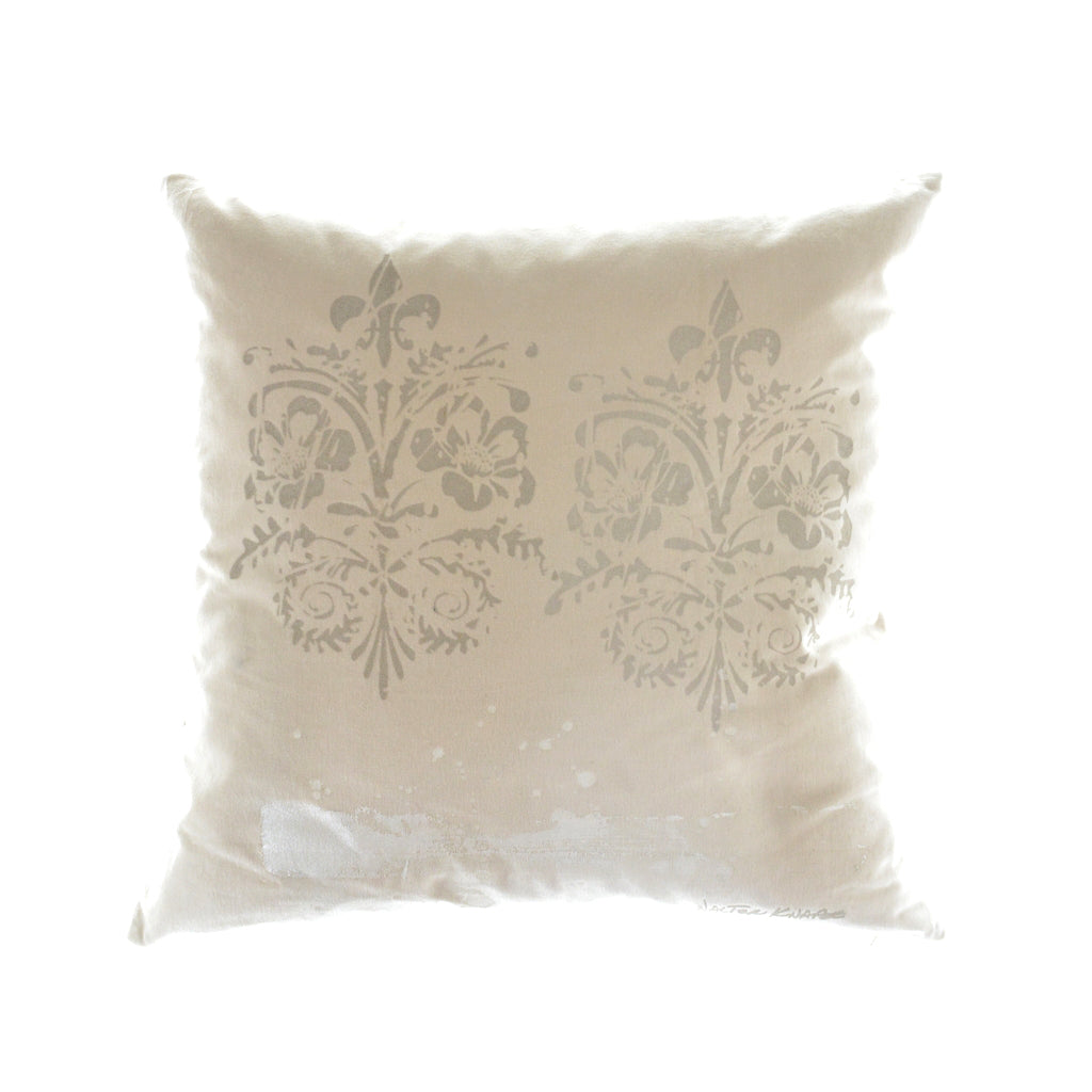 Walter Knabe Pillow Hand Printed Cream Double Damask